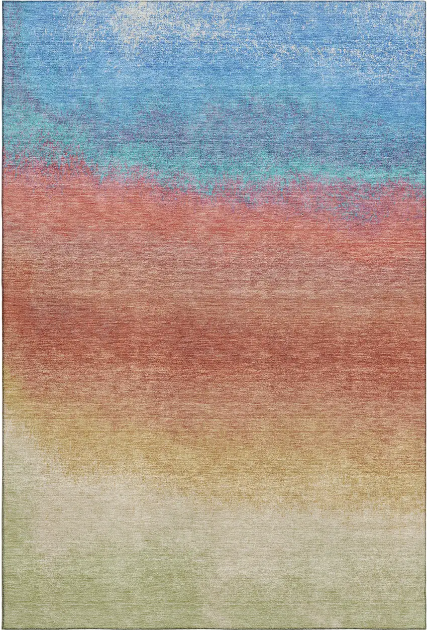Coral Wheat And Blue Ombre Washable Area Rug With UV Protection Photo 6