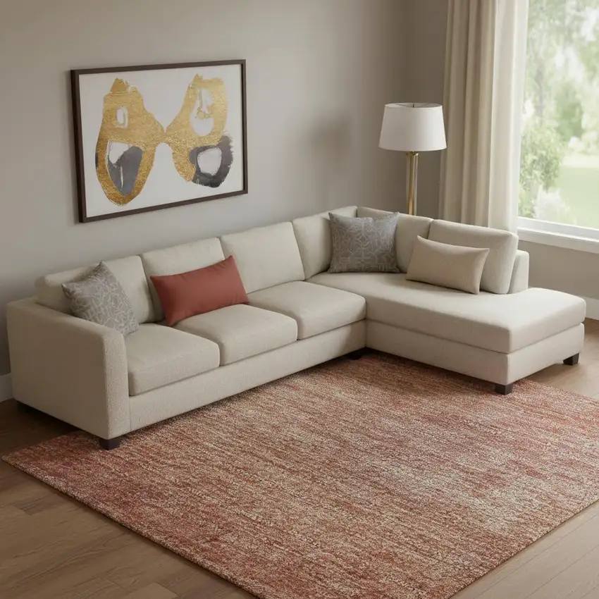 Coral Wheat And Blue Ombre Washable Area Rug With UV Protection Photo 2