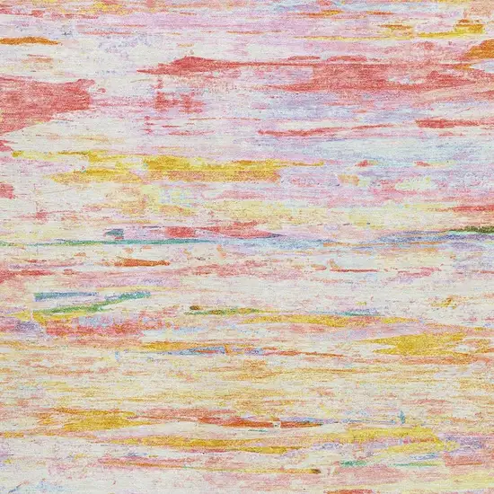 Coral Yellow And Ivory Abstract Washable Area Rug With UV Protection Photo 3