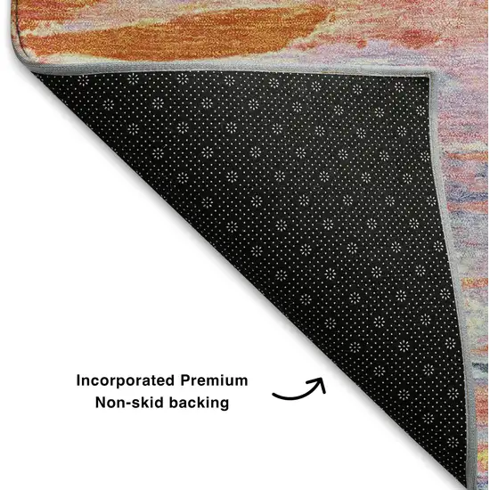 Coral Yellow And Ivory Abstract Washable Area Rug With UV Protection Photo 7