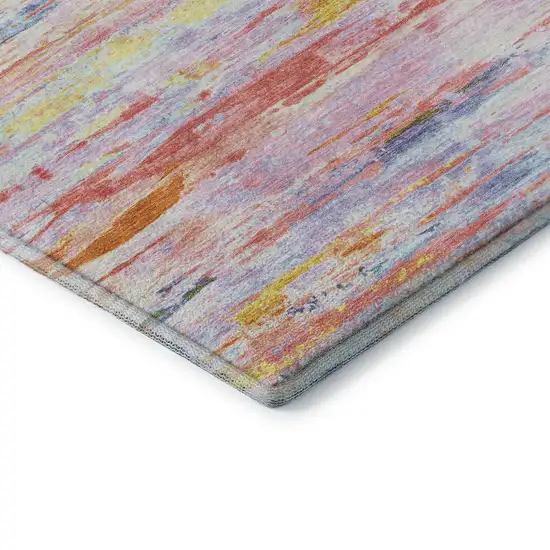 Coral Yellow And Ivory Abstract Washable Area Rug With UV Protection Photo 8