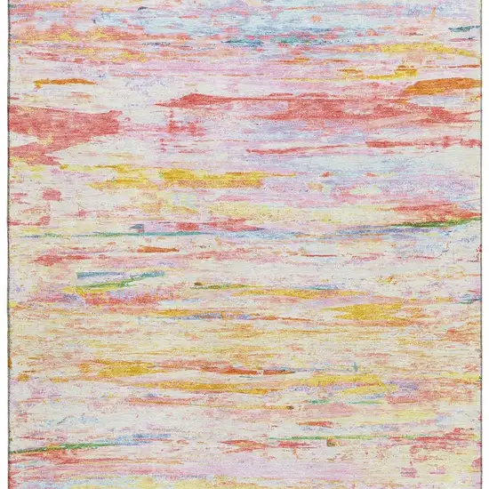 Coral Yellow And Ivory Abstract Washable Area Rug With UV Protection Photo 4