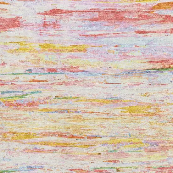 Coral Yellow And Ivory Abstract Washable Area Rug With UV Protection Photo 3