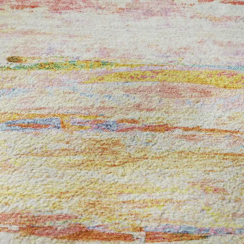 Coral Yellow And Ivory Abstract Washable Area Rug With UV Protection Photo 8