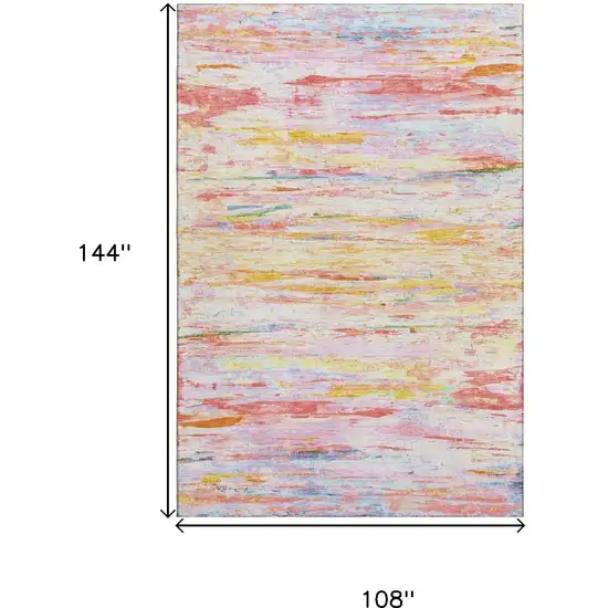 Coral Yellow And Ivory Abstract Washable Area Rug With UV Protection Photo 9