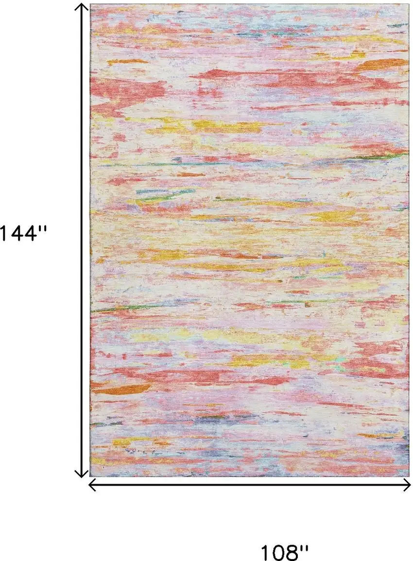 Coral Yellow And Ivory Abstract Washable Area Rug With UV Protection Photo 9