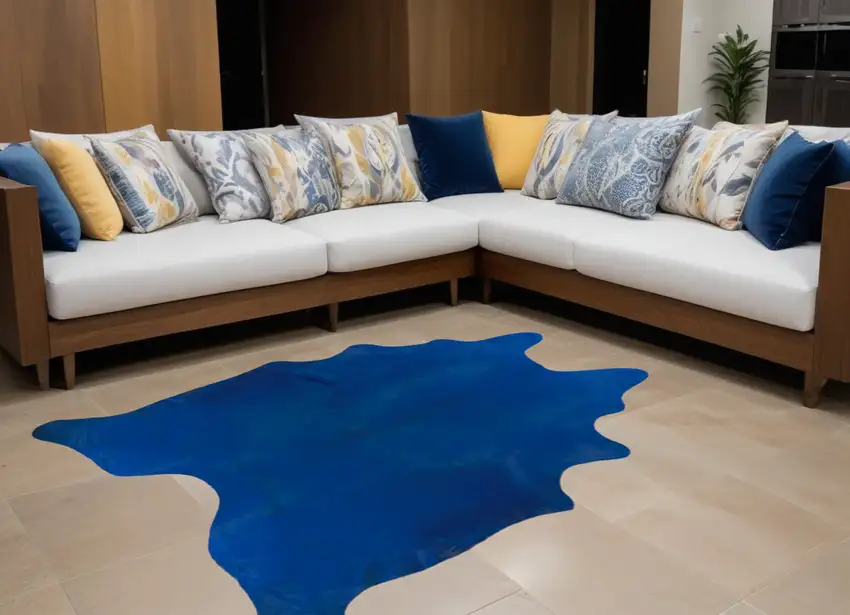 Cobalt Cowhide Hand Knotted Area Rug Photo 1