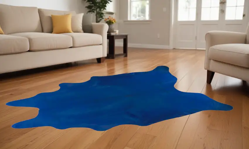 Cobalt Cowhide Hand Knotted Area Rug Photo 1