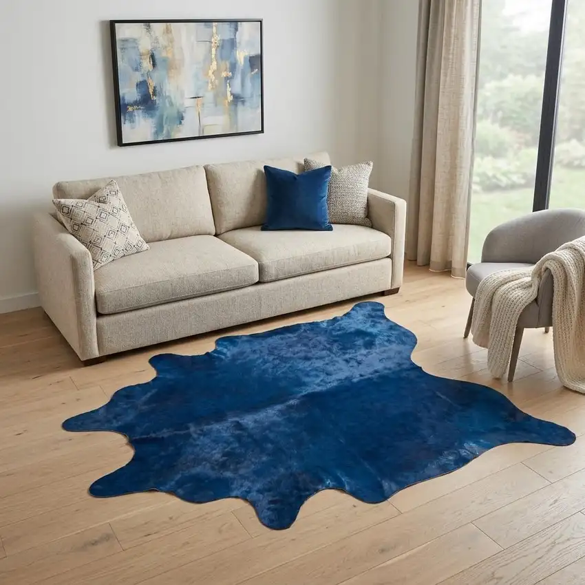 Cobalt Cowhide Hand Knotted Area Rug Photo 1