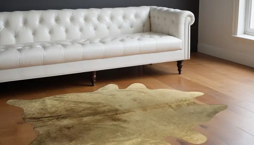 Gold Cowhide Hand Knotted Area Rug Photo 1