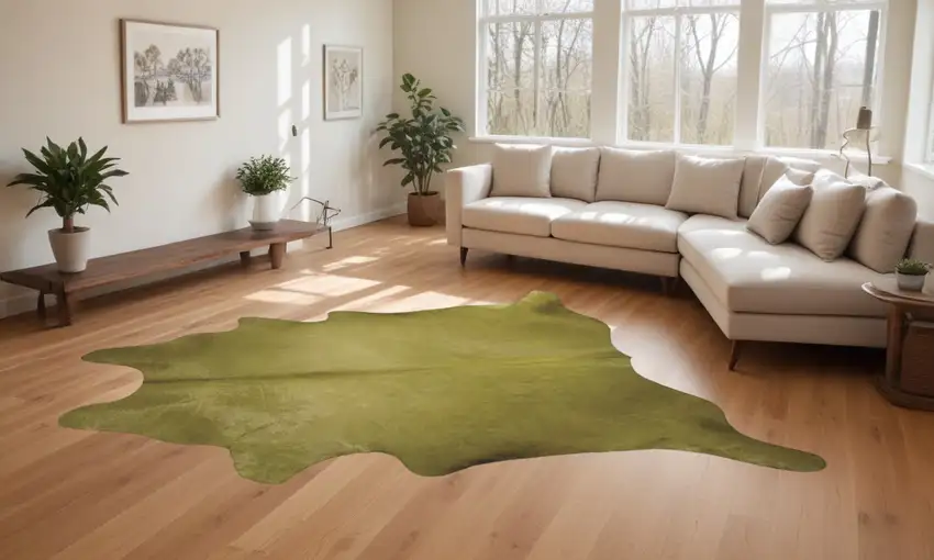 Lime Green Cowhide Hand Knotted Area Rug Photo 1