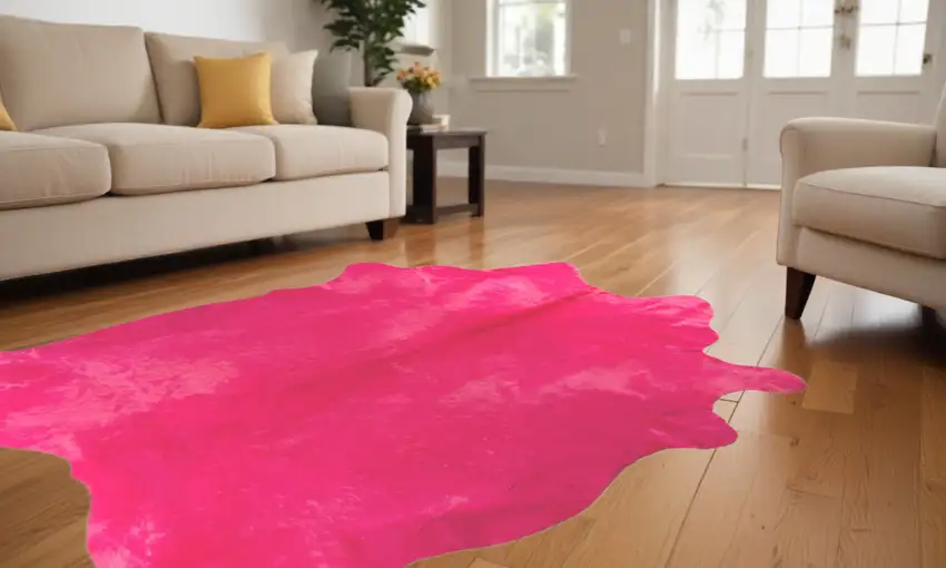 Pink Cowhide Hand Knotted Area Rug Photo 1