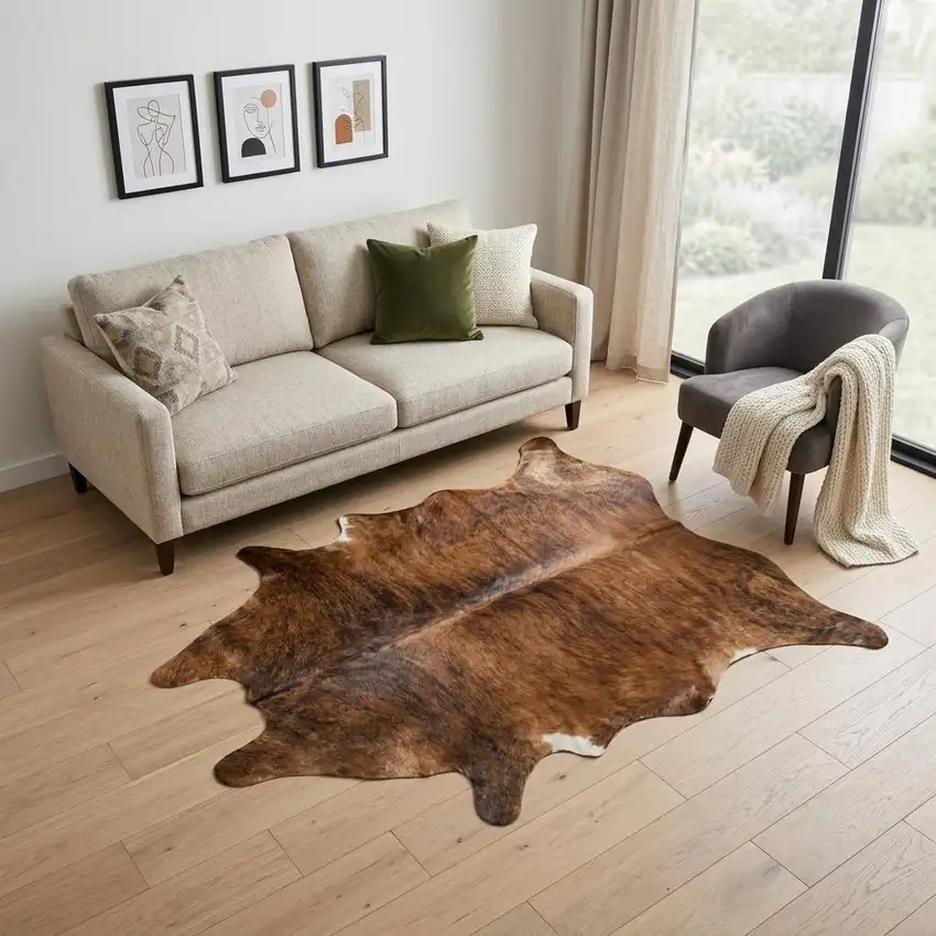 Brown Cowhide Hand Knotted Area Rug Photo 1