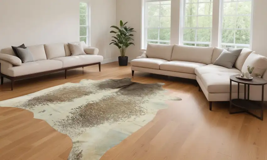 Brown and White Cowhide Hand Knotted Area Rug Photo 1