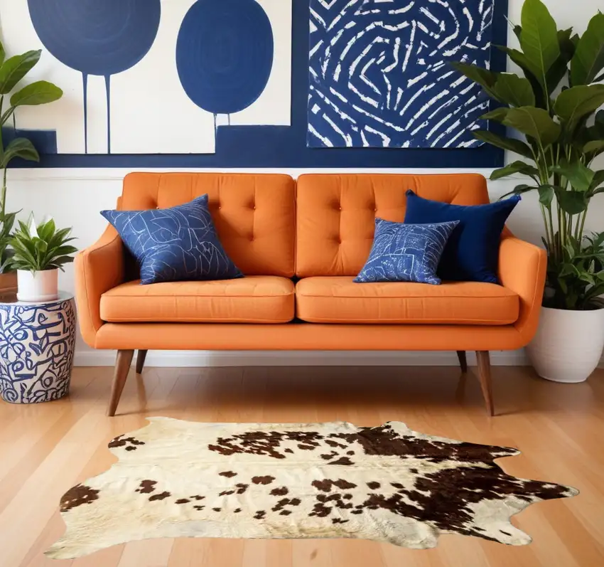 Brown and White Cowhide Hand Knotted Area Rug Photo 1