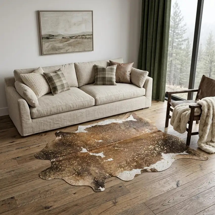 Brown and White Cowhide Hand Knotted Area Rug Photo 1