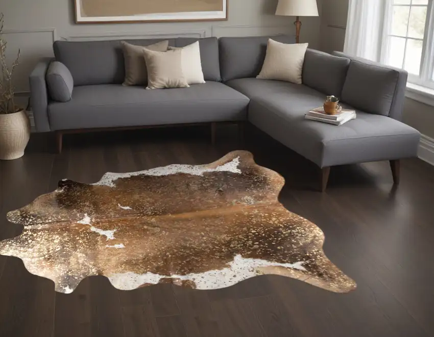 Brown and White Cowhide Hand Knotted Area Rug Photo 1