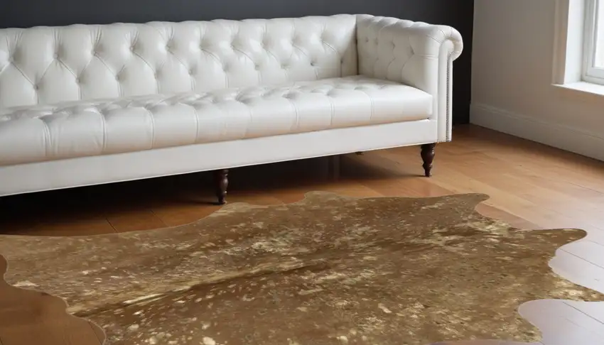 Gold and Brown Cowhide Hand Knotted Area Rug Photo 1