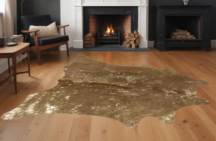 Gold and Brown Cowhide Hand Knotted Area Rug Photo 1