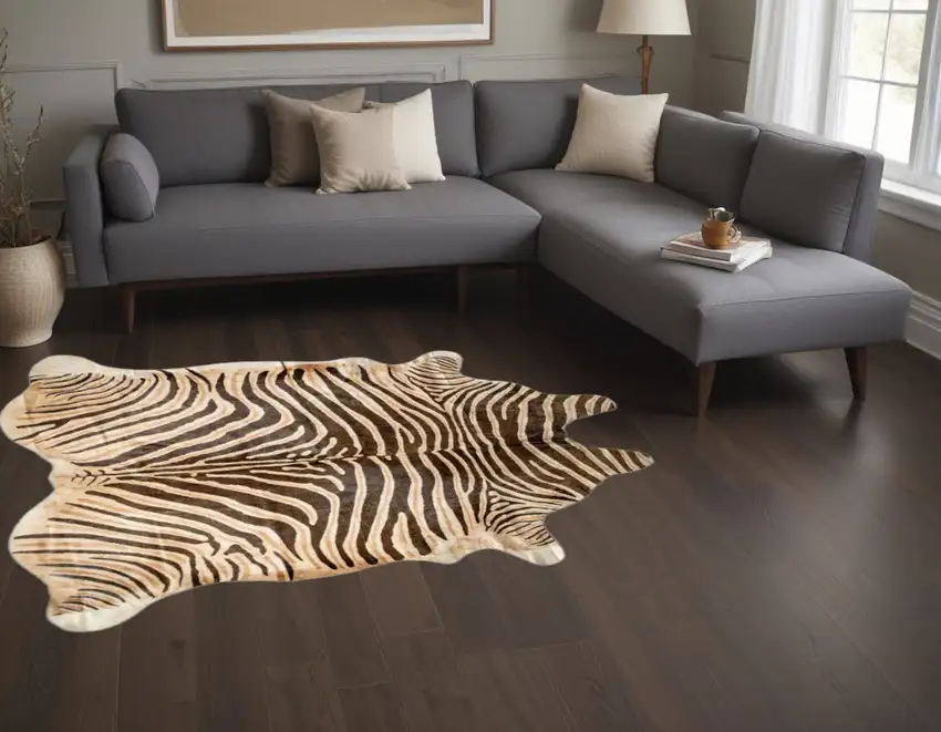 Beige and Brown Cowhide Hand Knotted Area Rug Photo 1