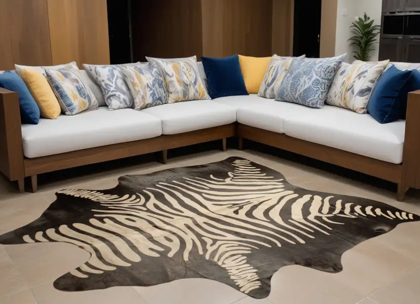 Black and Off White Cowhide Hand Knotted Area Rug Photo 1