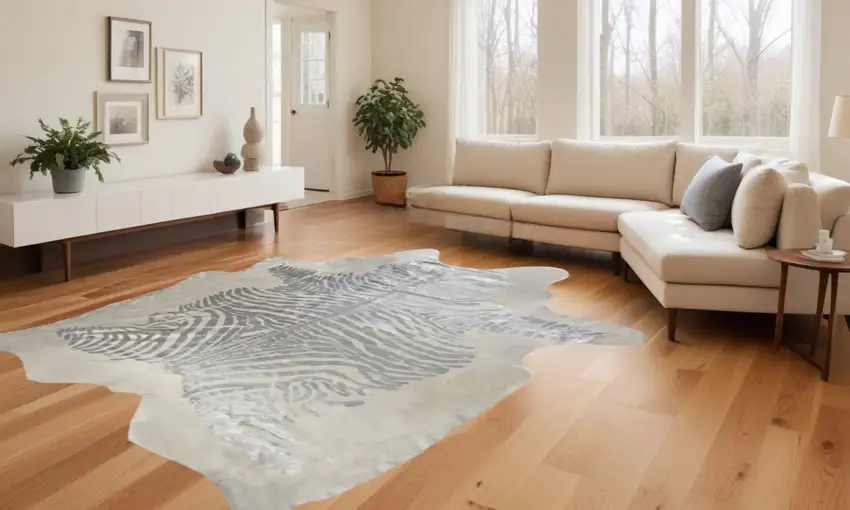 Silver and Ivory Cowhide Hand Knotted Area Rug Photo 1