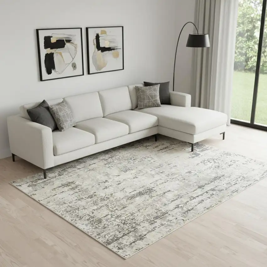 Cream Abstract Area Rug Photo 1