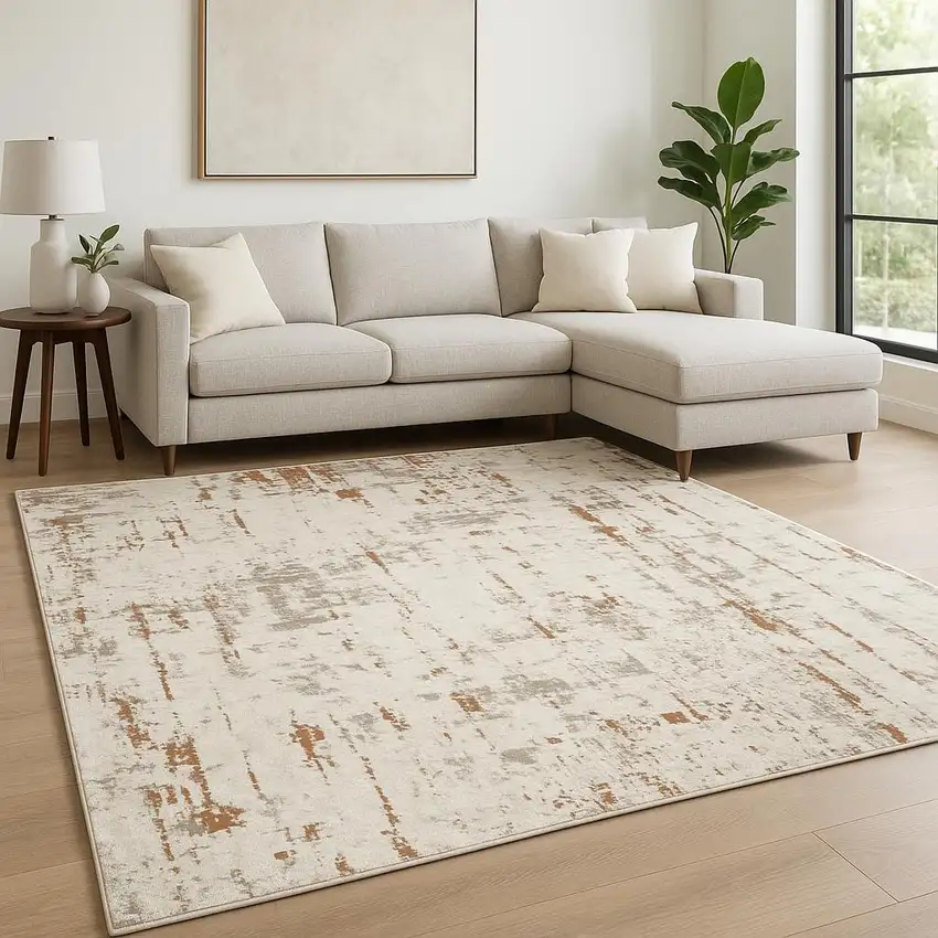 Cream Abstract Area Rug Photo 1