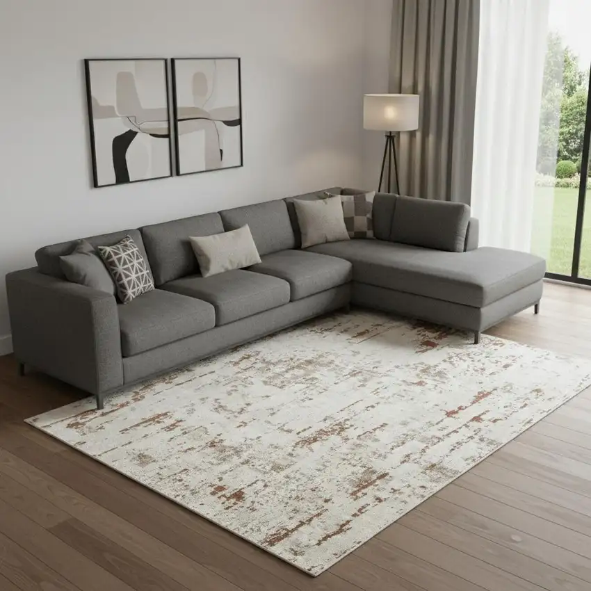 Cream Abstract Area Rug Photo 1