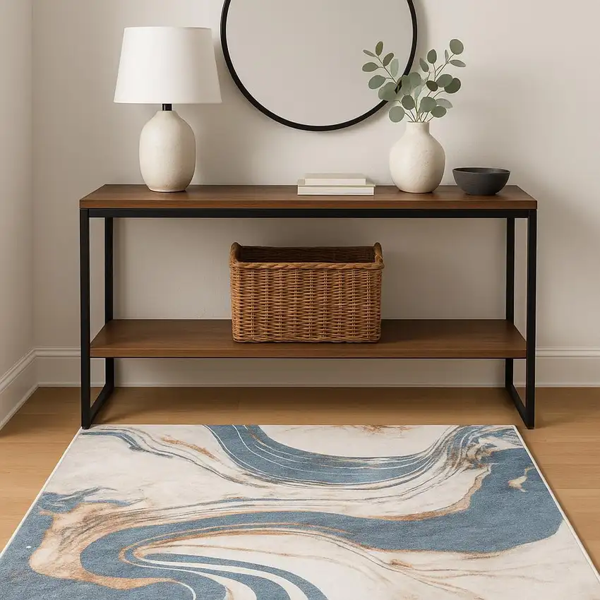 Cream Abstract Area Rug Photo 1