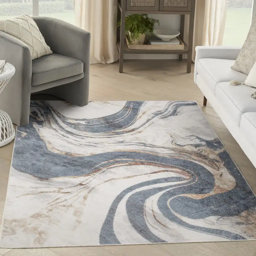 Cream Abstract Area Rug Photo 5