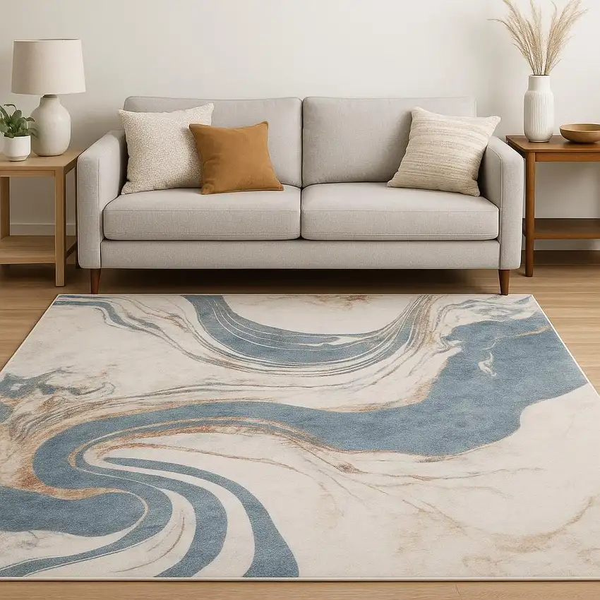 Cream Abstract Area Rug Photo 1