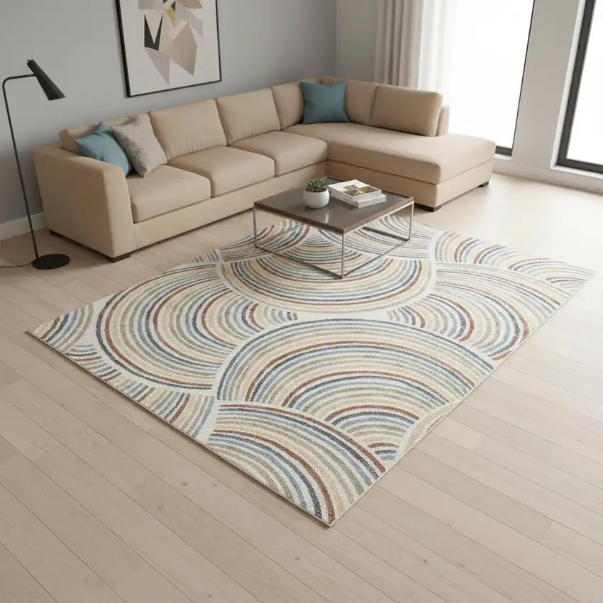 Cream Abstract Area Rug Photo 1
