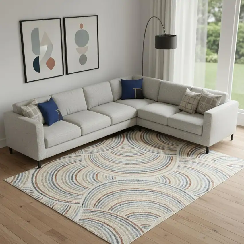 Cream Abstract Area Rug Photo 1