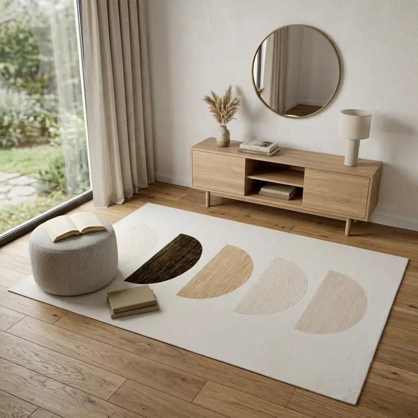 Cream Abstract Area Rug Photo 1