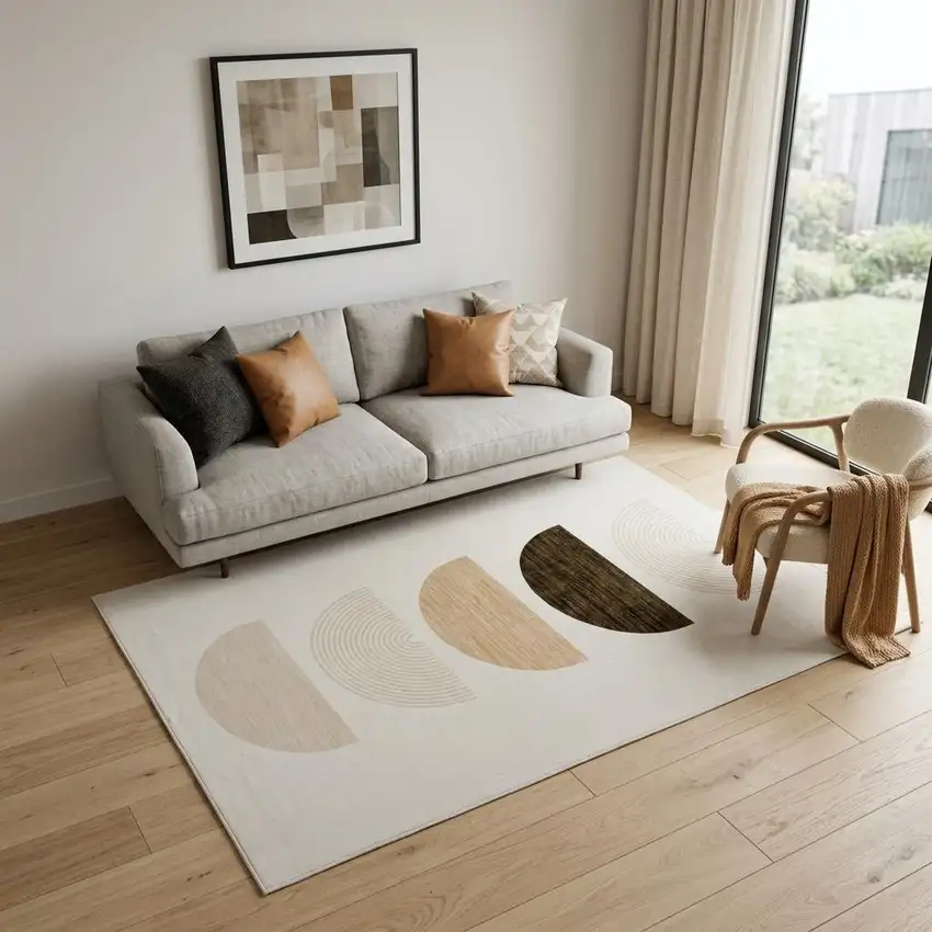 Cream Abstract Area Rug Photo 1
