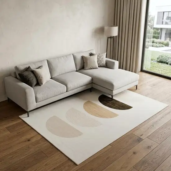 Cream Abstract Area Rug Photo 1