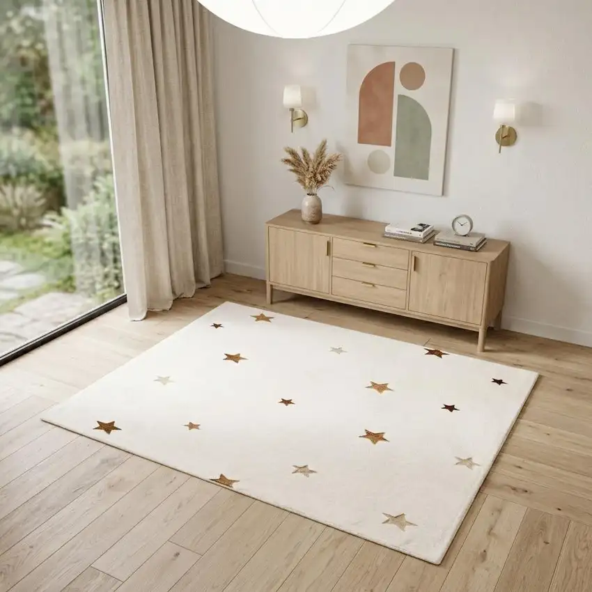 Cream Abstract Area Rug Photo 1
