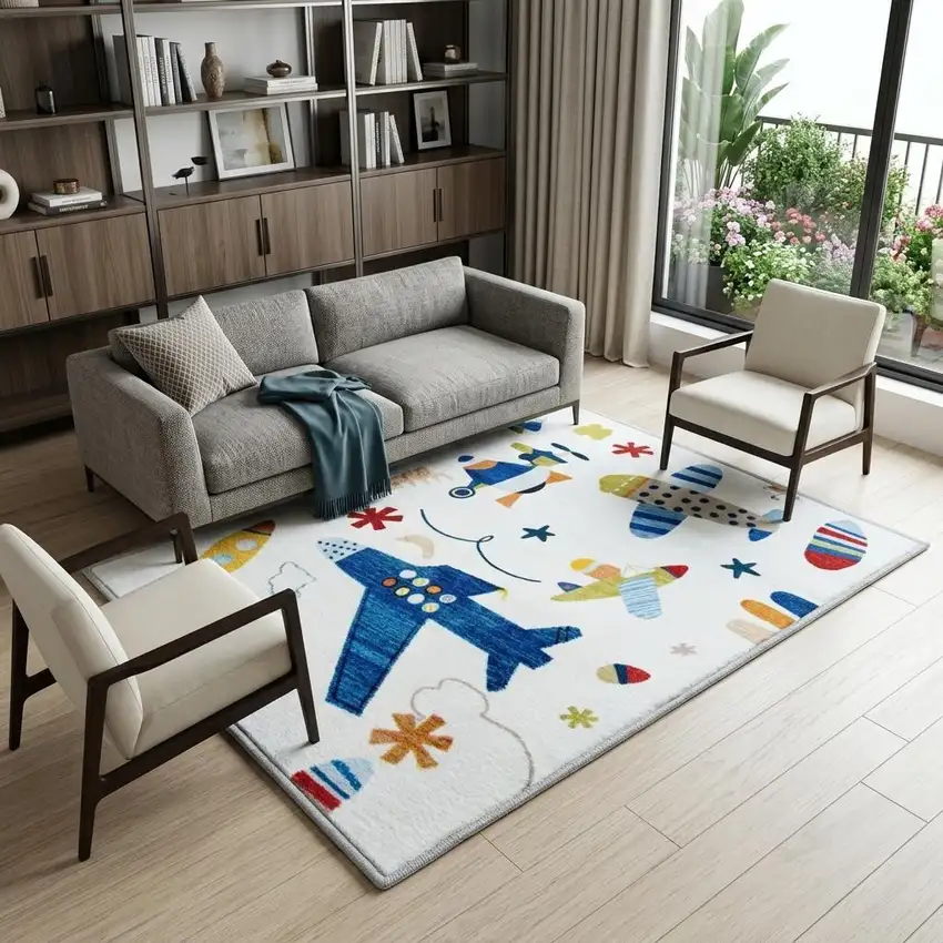 Cream Abstract Area Rug Photo 1