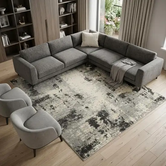 Cream Abstract Area Rug Photo 1