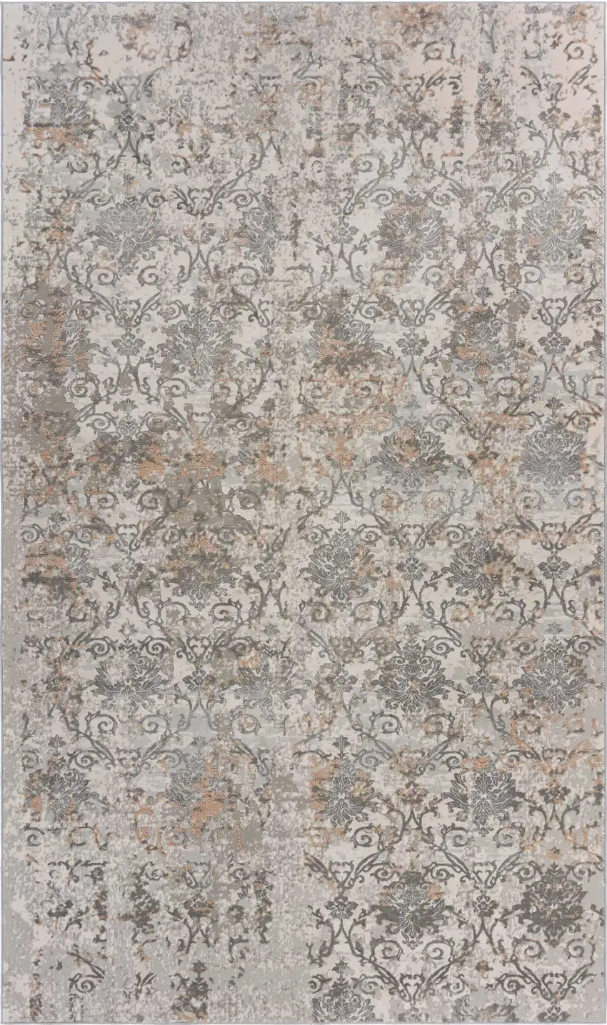 Cream Abstract Distressed Area Rug Photo 1