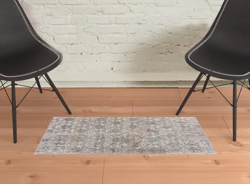 Cream Abstract Distressed Area Rug Photo 2