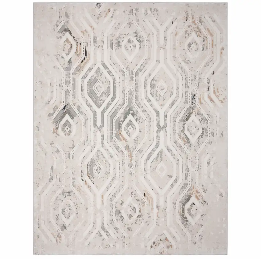 Cream Abstract Distressed Area Rug Photo 6