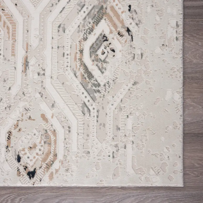 Cream Abstract Distressed Area Rug Photo 4