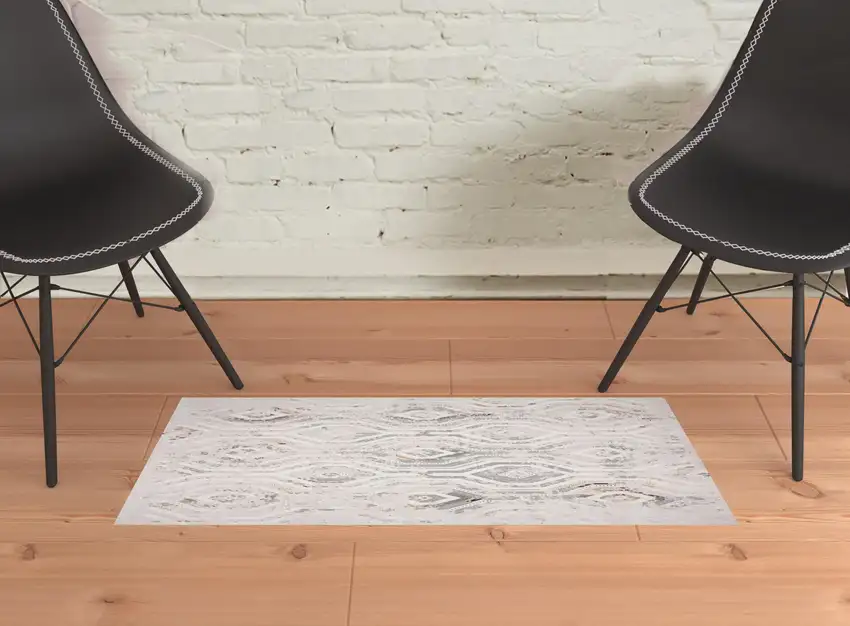 Cream Abstract Distressed Area Rug Photo 7