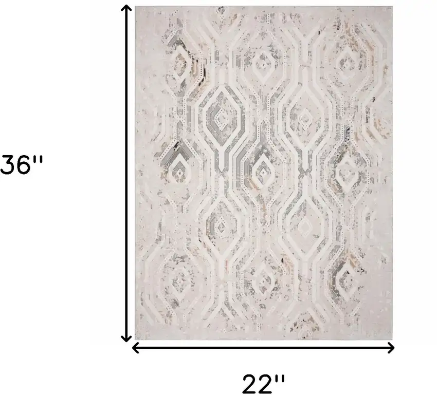 Cream Abstract Distressed Area Rug Photo 1