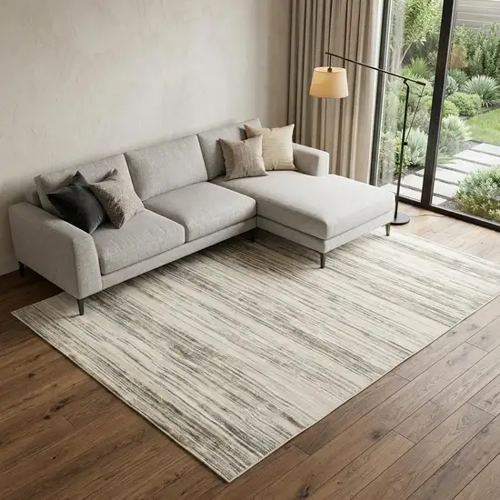 Cream Abstract Distressed Area Rug Photo 1