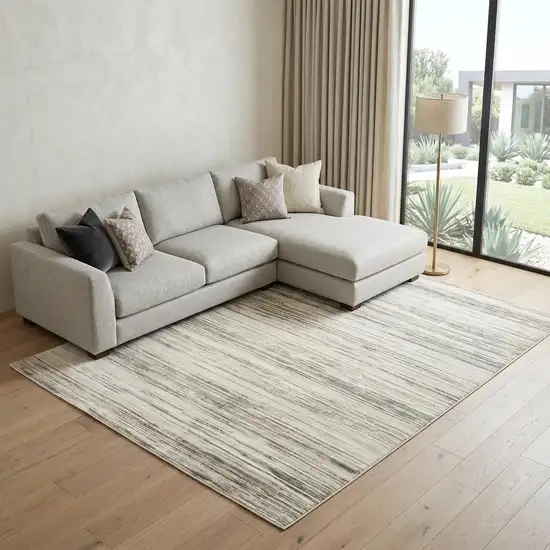 Cream Abstract Distressed Area Rug Photo 1
