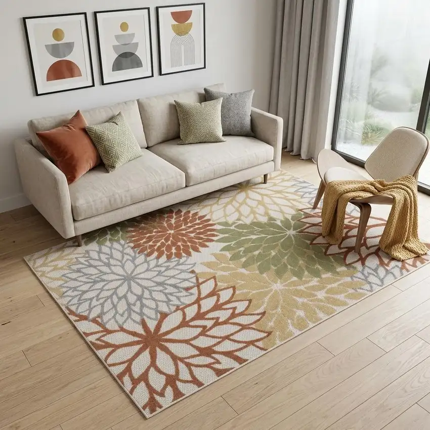Cream Abstract Distressed Area Rug Photo 1