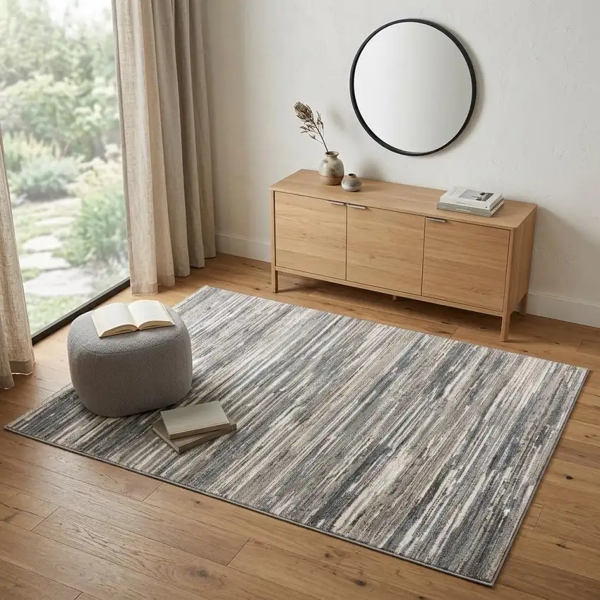 Cream Abstract Distressed Area Rug Photo 1